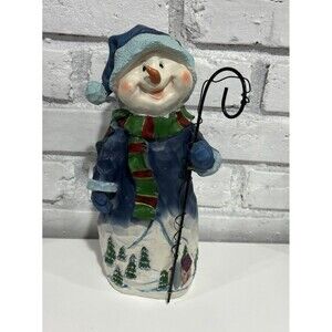 Vintage 11” Snowman Figurine Holding A Crook | Hard Resin